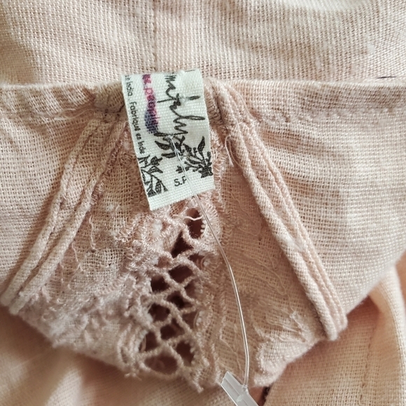 New Free People Cool Nights Crochet Conch Pink Cardigan Short Duster Kimono Sz S - Picture 12 of 16